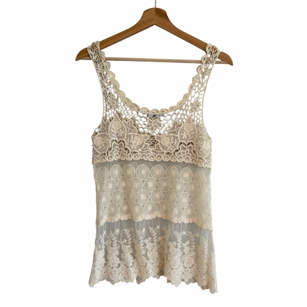 Issi Womens Boho Fairy Crochet Lace Tank Top Size L Beachy Coquette Cottage - Picture 4 of 8